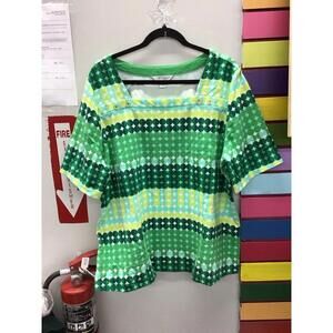 Sport savvy French terry squared neck printed top w buttons XLarge Kelly green